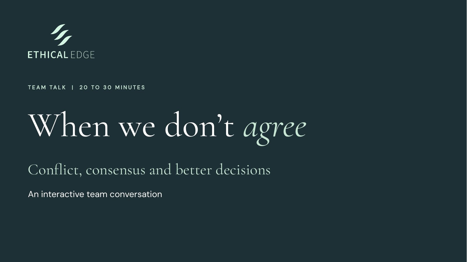 Title slide of the Team Talk presentation